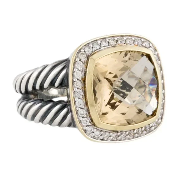 DAVID YURMAN 18K YELLOW GOLD & STERLING DIAMOND & SMOKEY QUARTZ ALBION RING - Picture 3 of 9